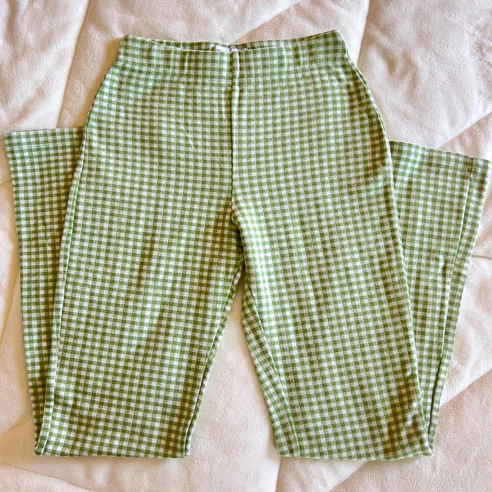 Urban Outfitters UO Gingham Green Naomi Knit Flare Checker Pant Women’s Small